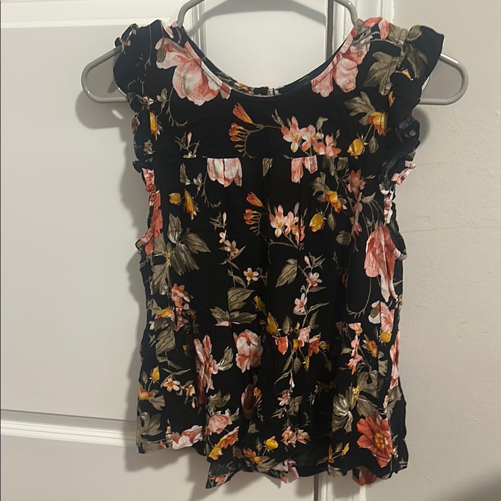 American Eagle Outfitters Flutter Sleeve Floral Blouse in Black and Orange